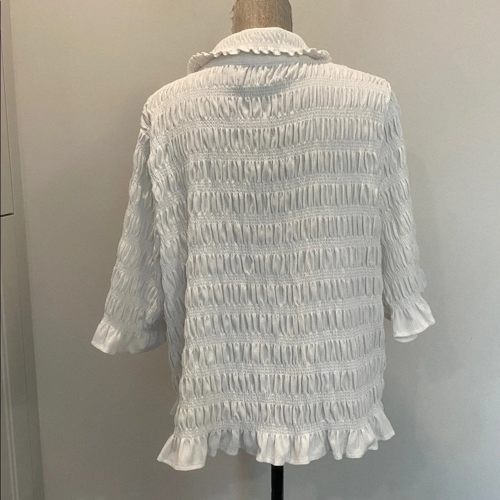 MAEVE Anthropologie Smocked Button Front Top Ivory Natural Cottagecore Chic 2X - Picture 13 of 16